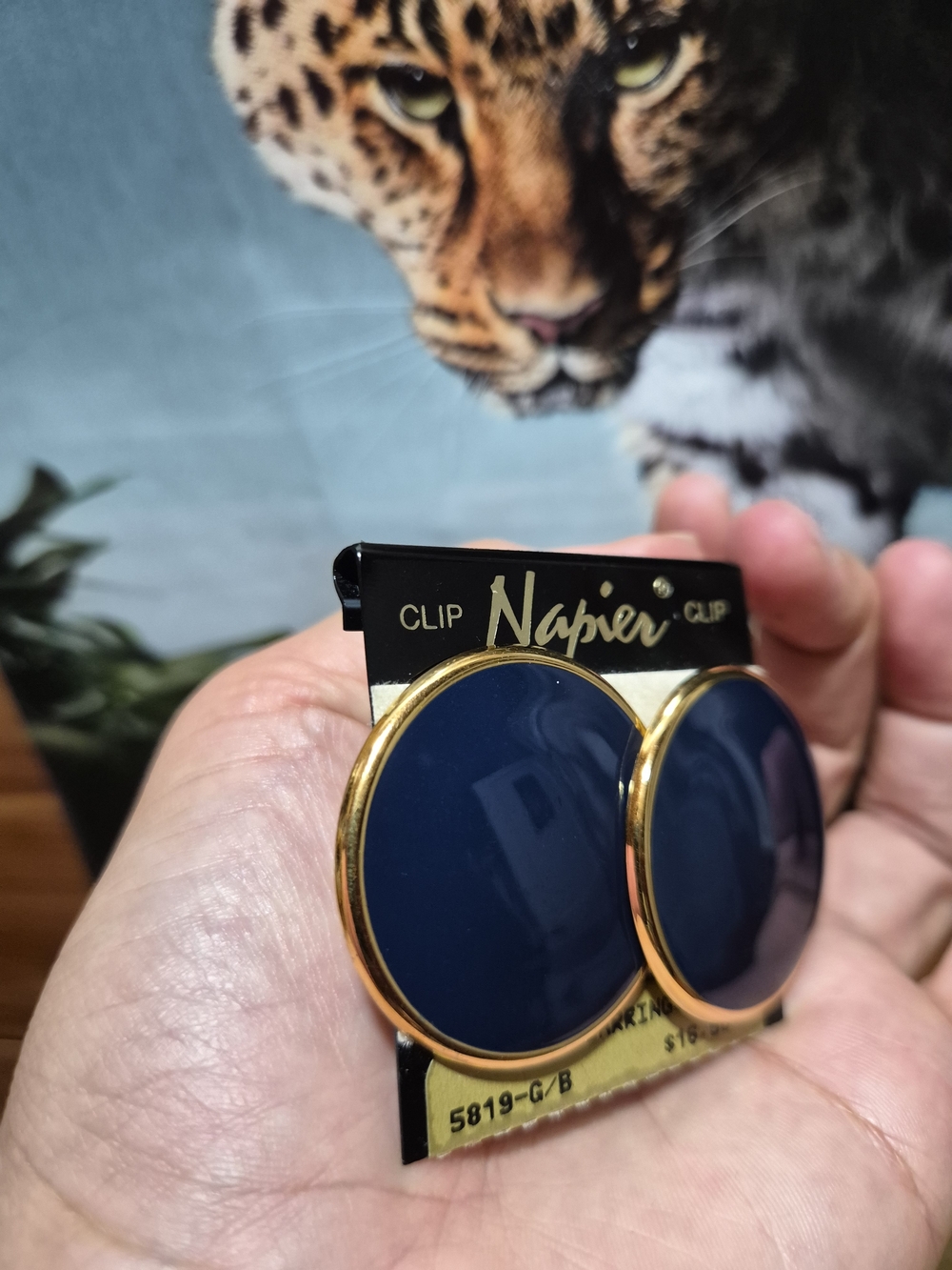 Napier Navy and Gold Round Clip-On Earrings